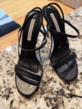 Diane Von Furstenberg Black Leather Strappy Slingback Heels
